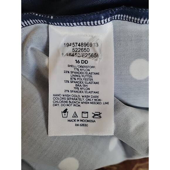 Swim Top Navy 16 DD Square Neck Underwire Polka Dots Women's Lands' End S466 - Picture 6 of 8